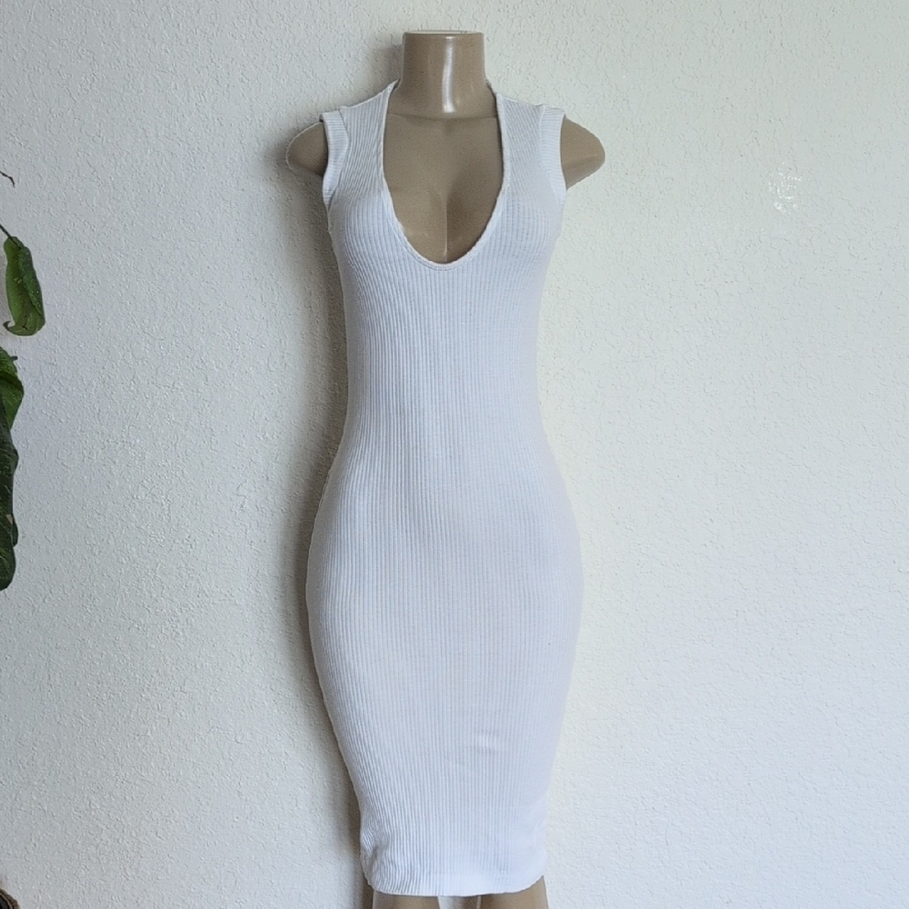H&M Ribbed Dress Elegant White Sleeveless Small - Picture 3 of 10